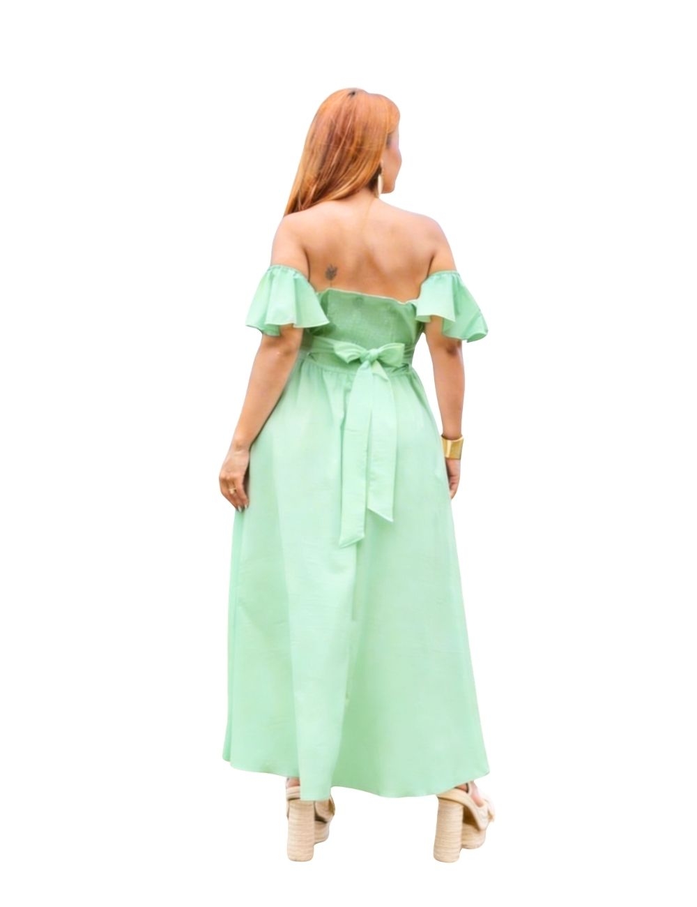 Vestido Rumbera Largo Verde - Modelo Coqueta