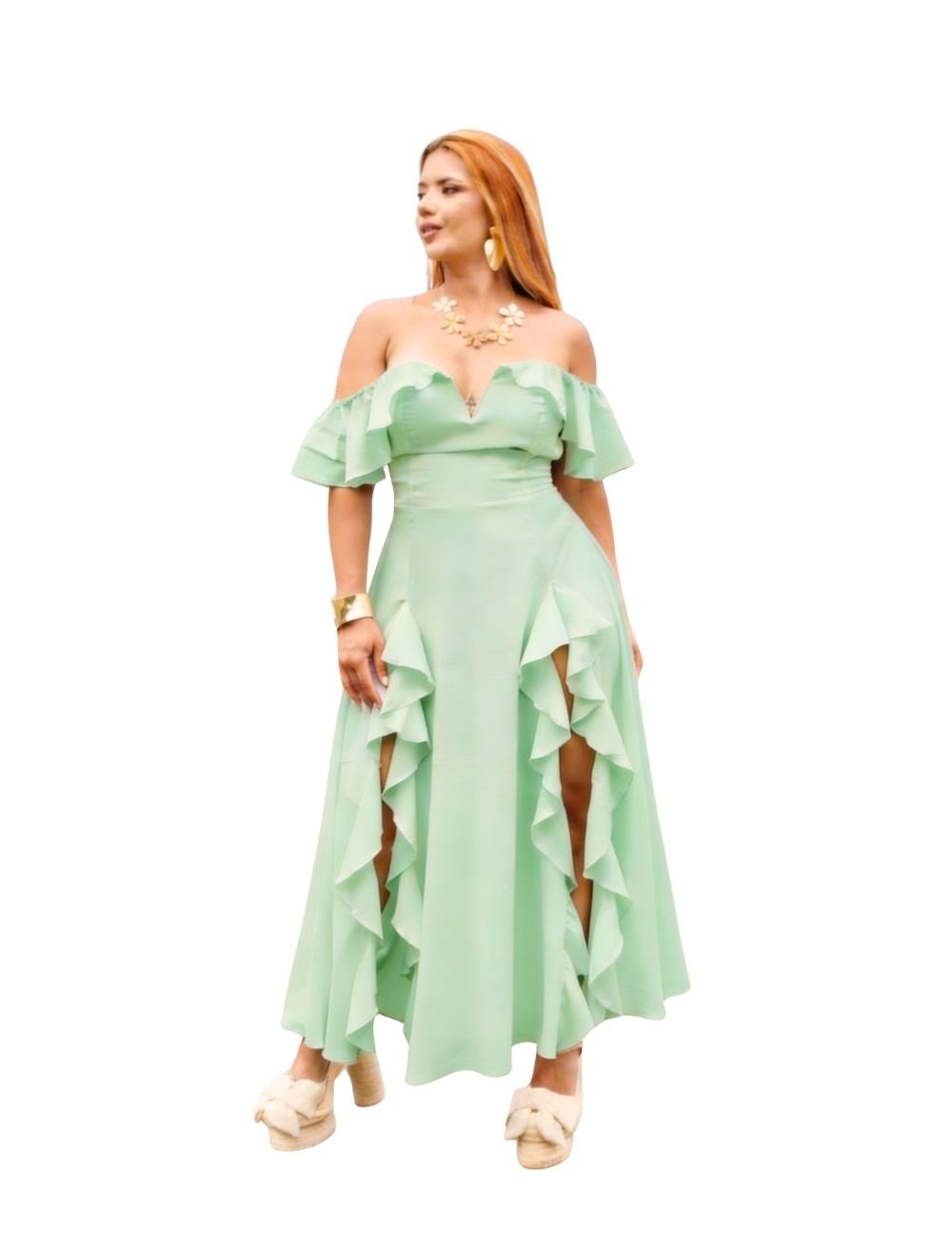 Vestido Rumbera Largo Verde - Modelo Coqueta