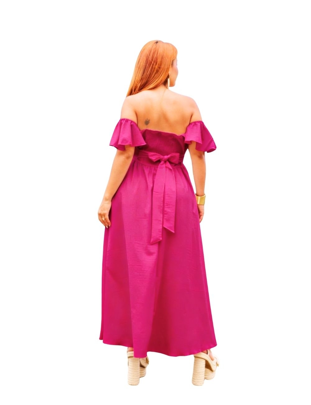 Vestido Rumbera Largo Fucsia - Modelo Coqueta