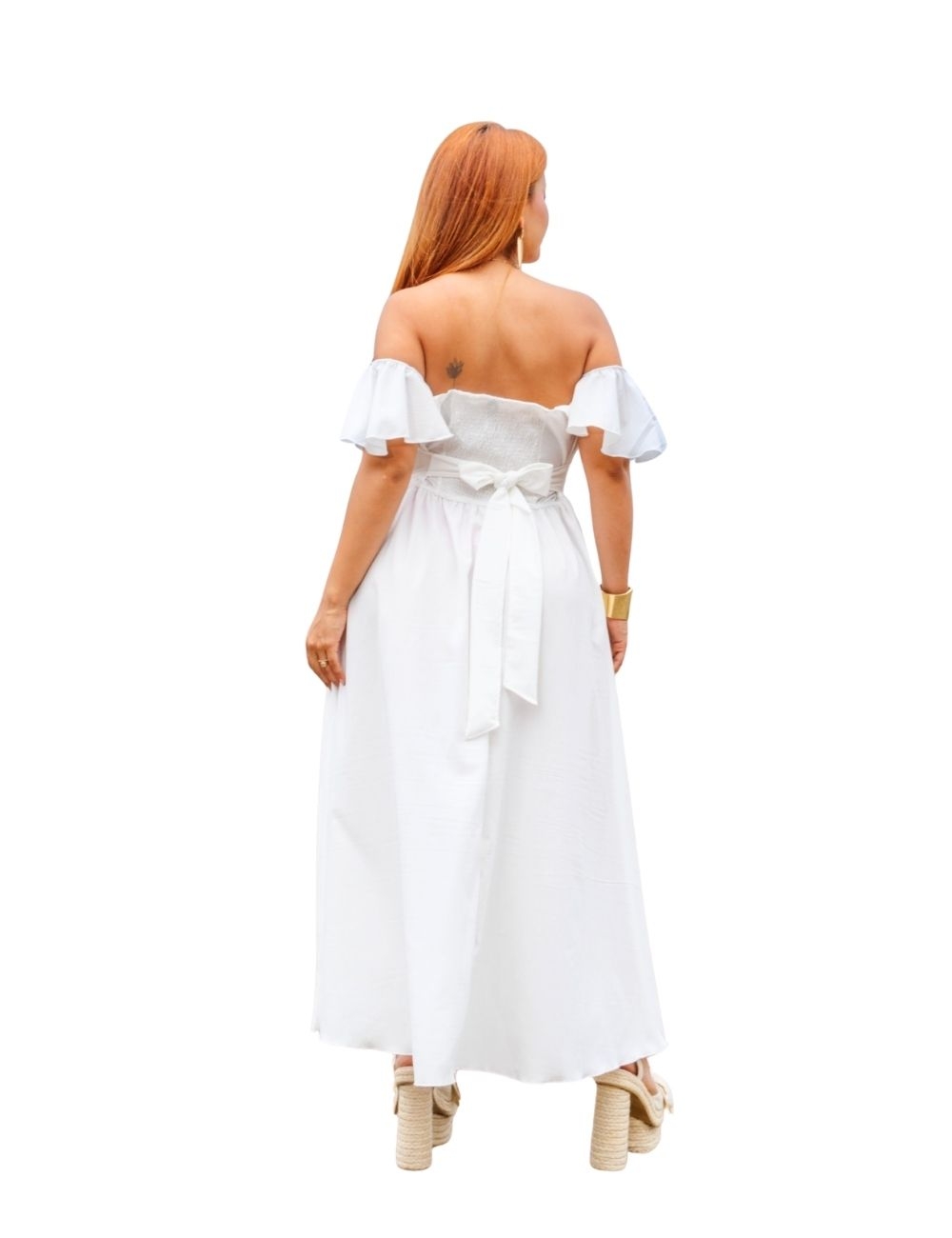 Vestido Rumbera Largo Blanco - Modelo Coqueta