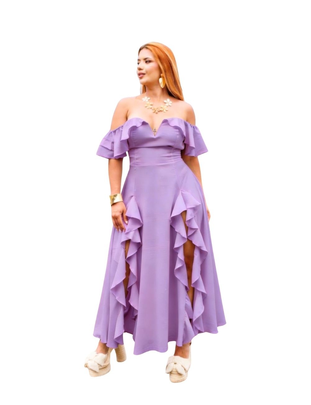 Vestido Rumbera Largo Lila - Modelo Coqueta