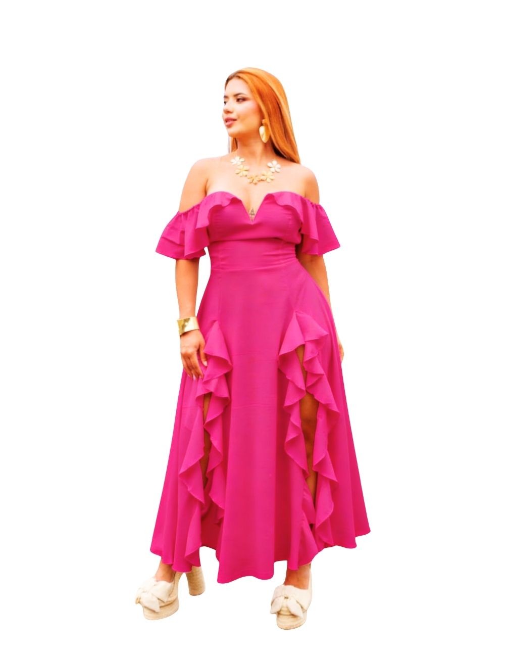 Vestido Rumbera Largo Fucsia - Modelo Coqueta
