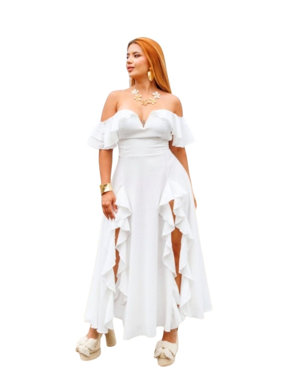 Vestido Rumbera Largo Blanco - Modelo Coqueta